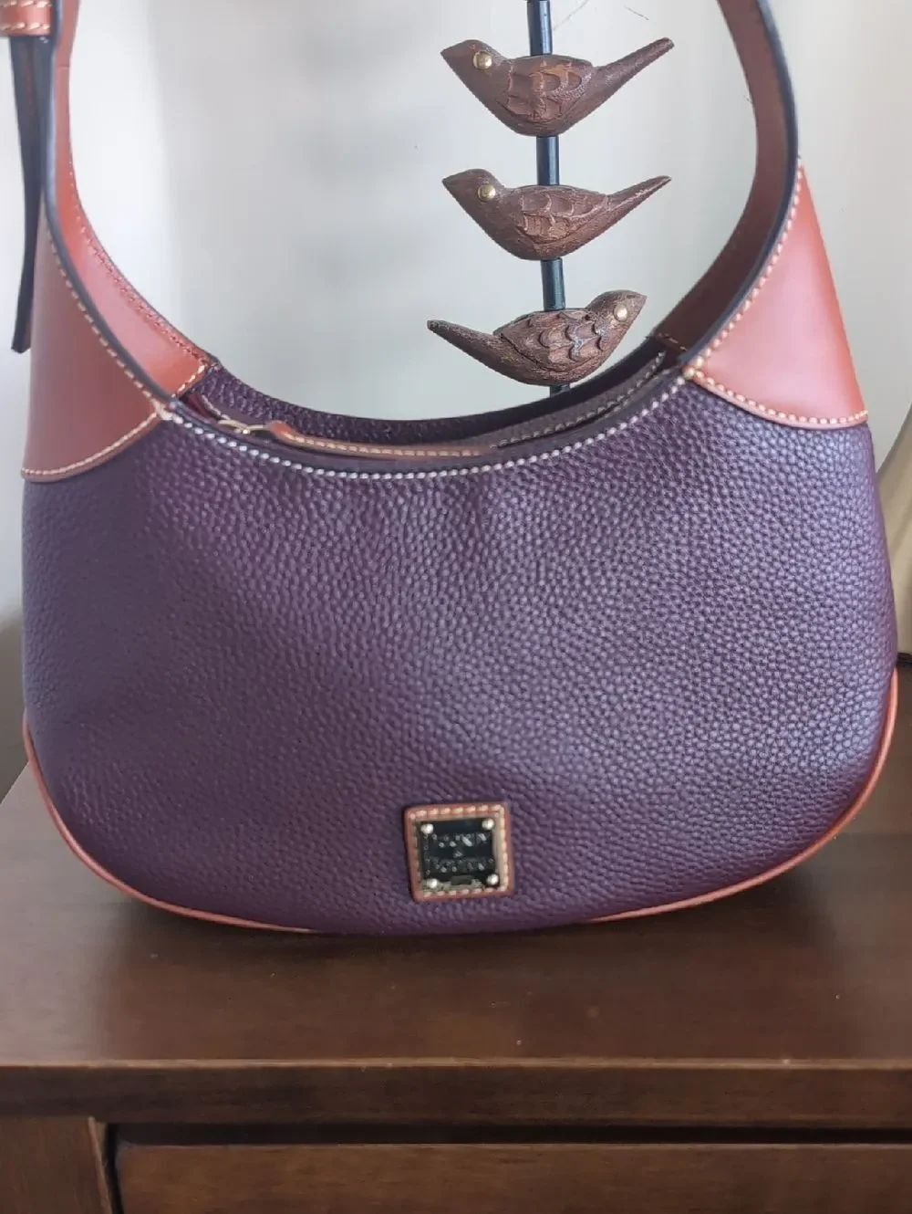 Dooney & Bourke Pebble Grain Hobo In Bordeaux And British Tan NWT